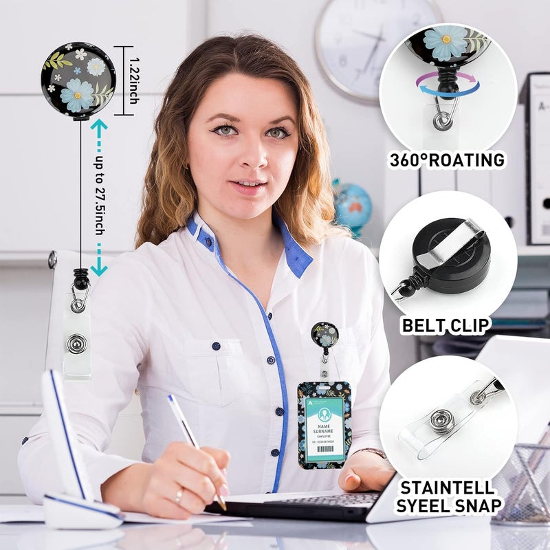 Hinsly ID Badge Holder with Lanyard, Retractable Badge Holders Reels with Lanyards Adjustable, for Women Kids Teacher Nurses Doctor Student - Image 2